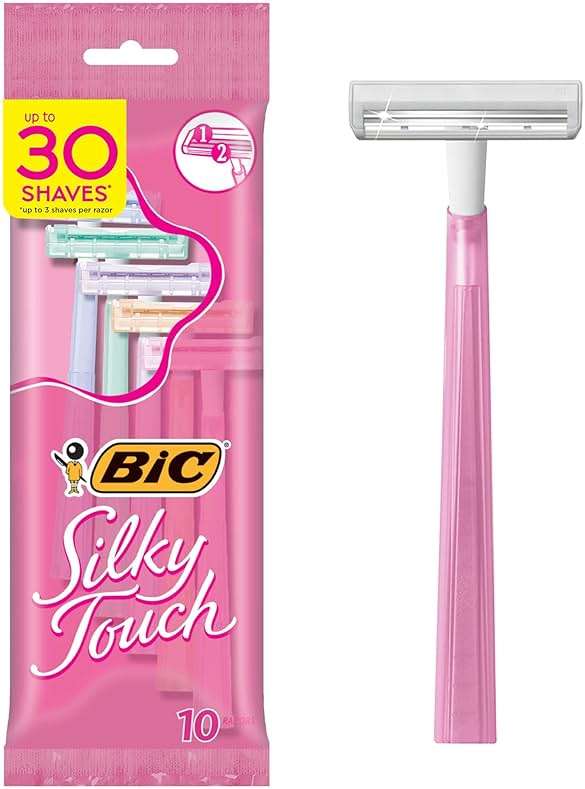 BIC Silky Touch Women's Disposable Razors, With 2 Blades, Pretty Pastel Razor Handles, 10 Count Pack of Shaving Razors - Image 1