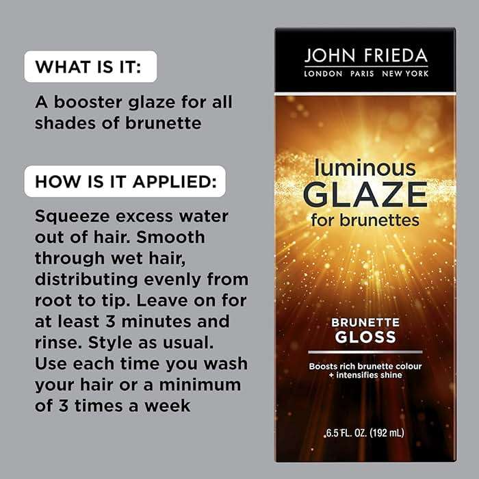 John Frieda Brilliant Brunette Luminous Glaze, Hair Gloss Enhances Rich Color and Boosts Shine for Silky Brunette Hair, Enhances While Mending Damaged Hair Surfaces, 6.5 Oz - Image 3