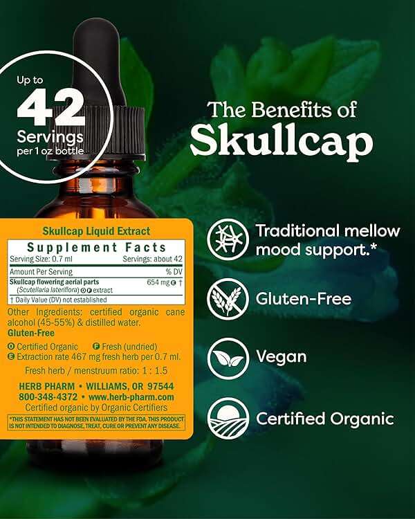 Herb Pharm Skullcap Liquid Herbal Extract: Traditional Relaxing Skullcap Herb | Traditional Calm Mind Support | Non-GMO, Gluten-Free, Vegan Skullcap Tincture, Up to ~3 Week Supply, 1 oz* - Image 2