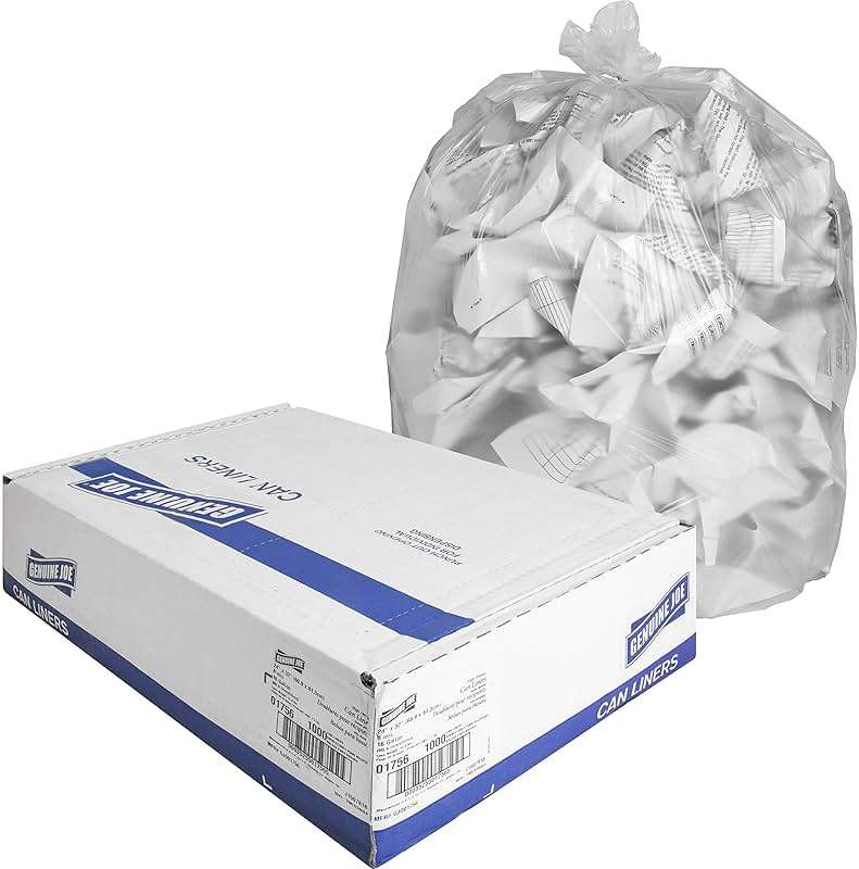 Genuine Joe High Density Can Liners, 24" x 32", 16 gal Capacity, 8 Microns, Clear, 1000 Count - Image 1