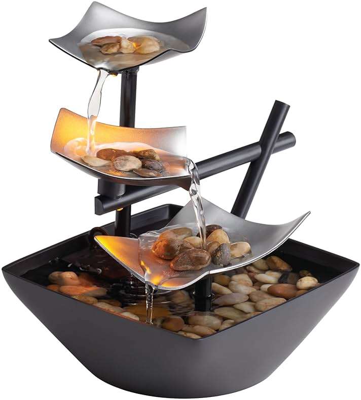 Homedics Tabletop Water Fountain, Home Décor Soothing Sound Machine - Automatic Pump, Deep Basin & Natural River Rocks. Indoor Zen Relaxation for Office, Living Room, or Bedroom, 8.25” Tall - Image 1