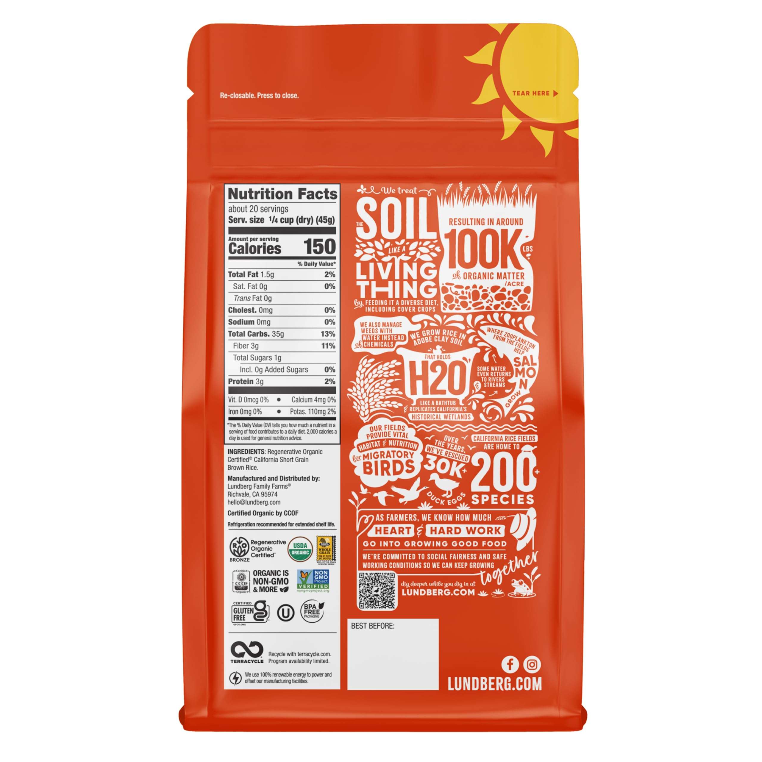 Lundberg Family Farms - Organic Brown Short Grain Rice, Subtle Nutty Aroma, Clings When Cooked, 100% Whole Grain, High Fiber, Pantry Staple, USDA Certified Organic, Gluten-Free, Vegan (32 oz, 1-Pack) - Image 3