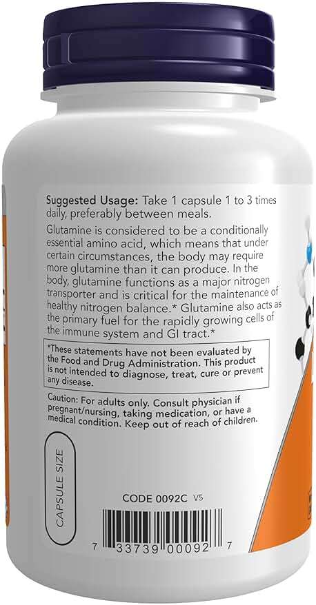 NOW Foods Supplements, L-Glutamine 500 mg, Nitrogen Transporter*, Amino Acid, 120 Veg Capsules - Image 2