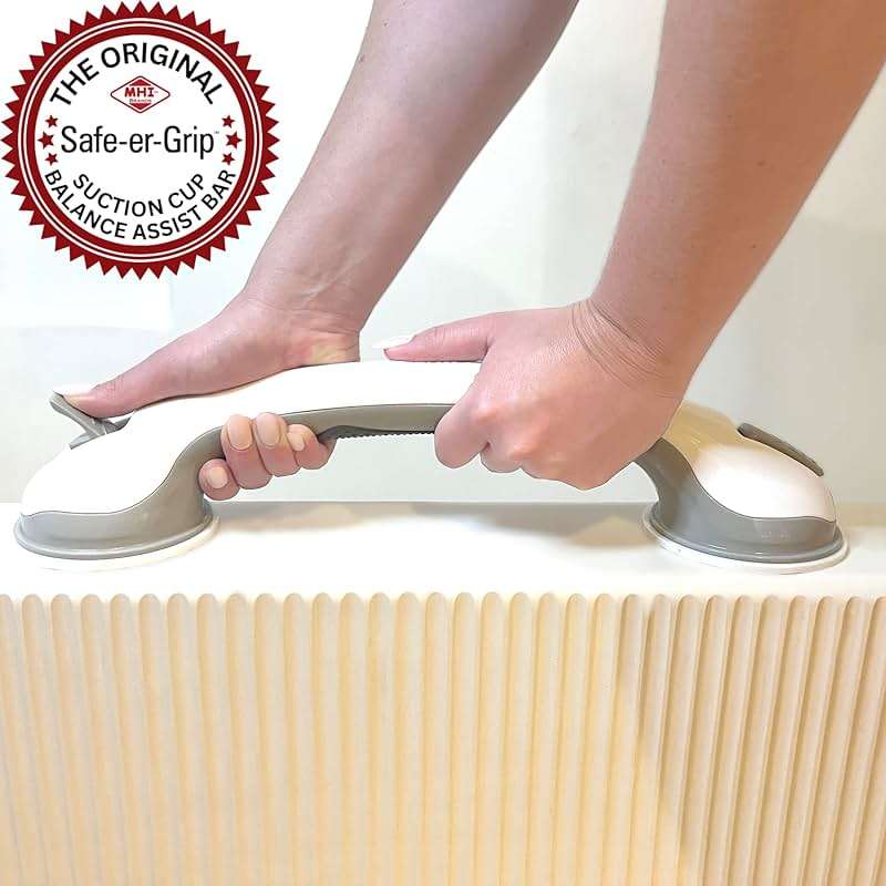 Safe-er-Grip Changing Lifestyles Suction Cup Grab Bars For Bathtubs & Showers; Safety Bathroom Assist Handle, White & Grey, 16 Inches - Image 4