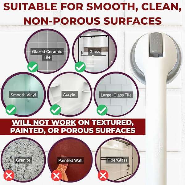 Safe-er-Grip Changing Lifestyles Suction Cup Grab Bars For Bathtubs & Showers; Safety Bathroom Assist Handle, White & Grey, 16 Inches - Image 6