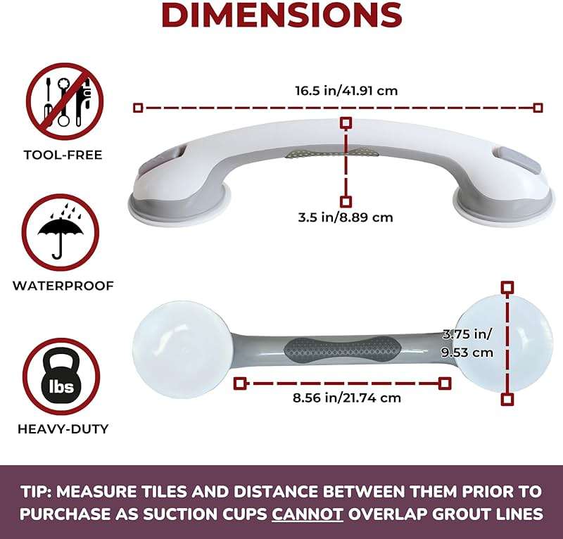 Safe-er-Grip Changing Lifestyles Suction Cup Grab Bars For Bathtubs & Showers; Safety Bathroom Assist Handle, White & Grey, 16 Inches - Image 7