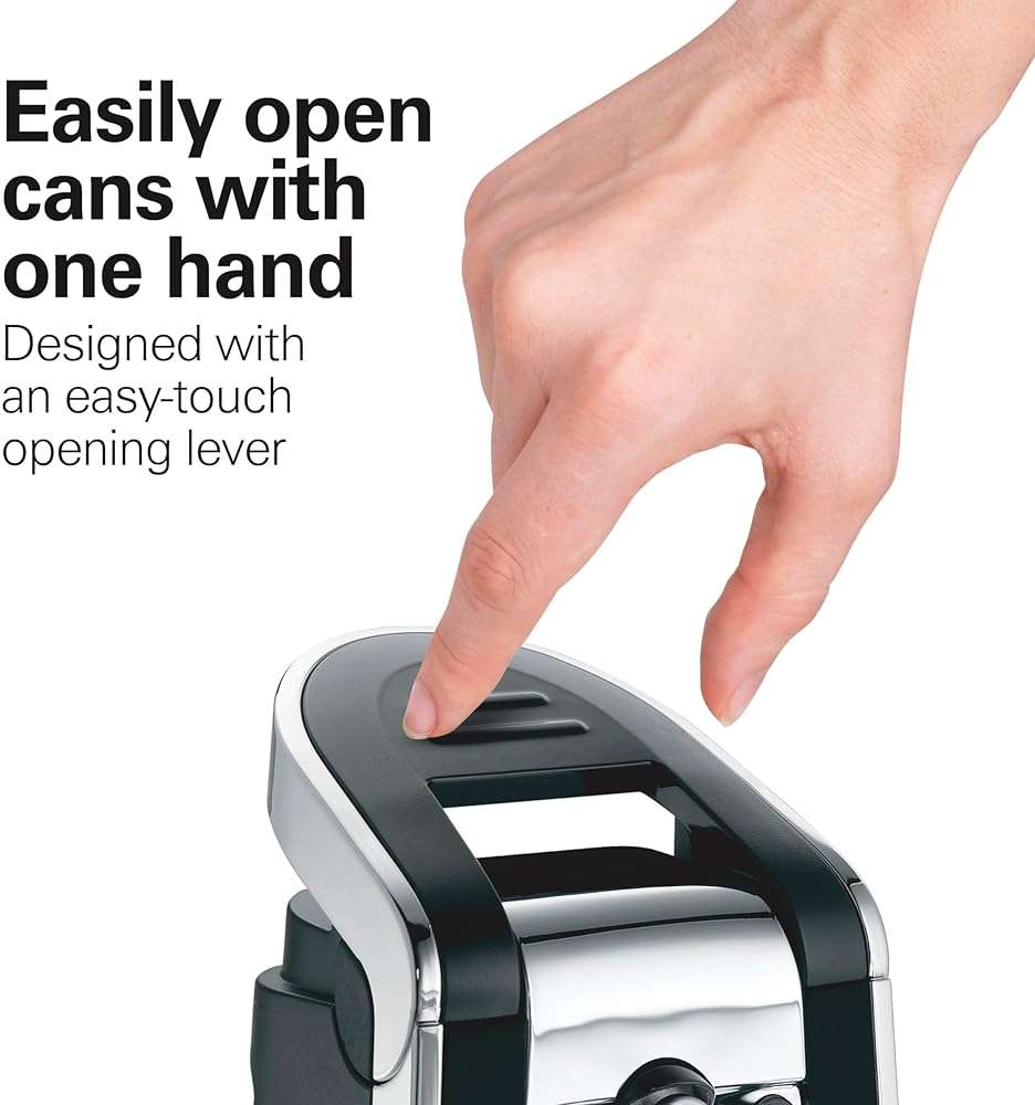 Hamilton Beach Smooth Edge Electric Automatic Can Opener for Kitchen with Easy Push Down Lever, Extra Tall, Includes Stainless Steel Scissors, Black and Chrome (76607) - Image 4