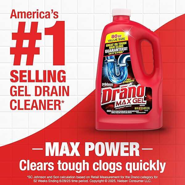 Drano Max Gel Drain Clog Remover & Cleaner, Fast-Acting to Unclog Standing Water & Remove Hair, Grease & Food Blockages, Safe for all Pipes & Septic, Kitchen Sinks, Bathroom Showers & Tubs, 32 Oz - Image 2