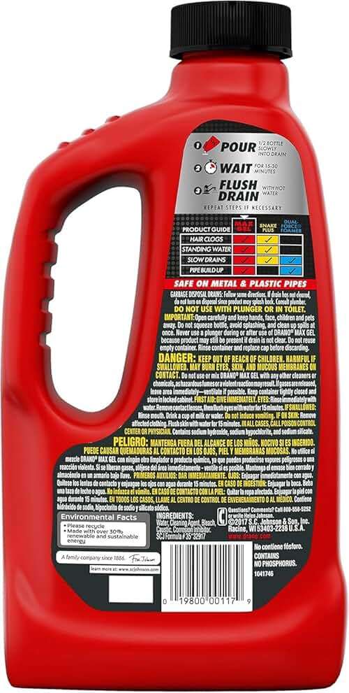 Drano Max Gel Drain Clog Remover & Cleaner, Fast-Acting to Unclog Standing Water & Remove Hair, Grease & Food Blockages, Safe for all Pipes & Septic, Kitchen Sinks, Bathroom Showers & Tubs, 32 Oz - Image 10