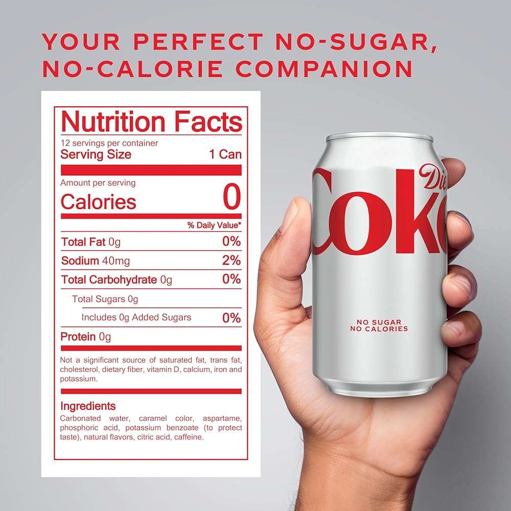 Diet Coke Soda Soft Drinks, 12 fl oz Fridge Pack Cans, 12 Pack - Cola Flavored Diet Soda Soft Drinks - Image 2