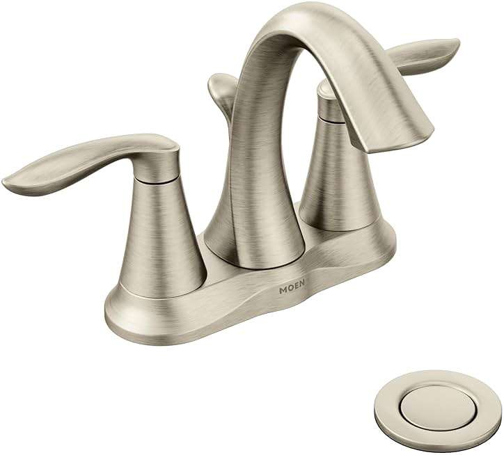 Moen Eva Brushed Nickel Two-Handle 4-Inch Centerset Bathroom Faucet with Drain Assembly, Bathroom Faucets for Sink 3-Hole, 6410BN - Image 1