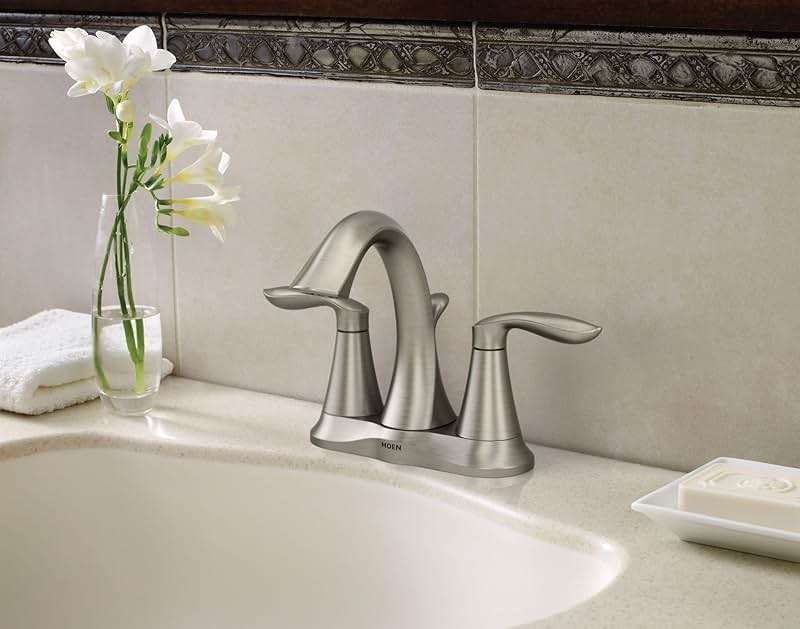 Moen Eva Brushed Nickel Two-Handle 4-Inch Centerset Bathroom Faucet with Drain Assembly, Bathroom Faucets for Sink 3-Hole, 6410BN - Image 2