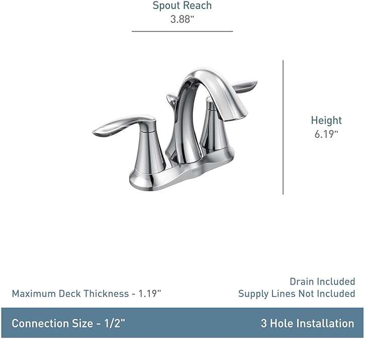 Moen Eva Brushed Nickel Two-Handle 4-Inch Centerset Bathroom Faucet with Drain Assembly, Bathroom Faucets for Sink 3-Hole, 6410BN - Image 3