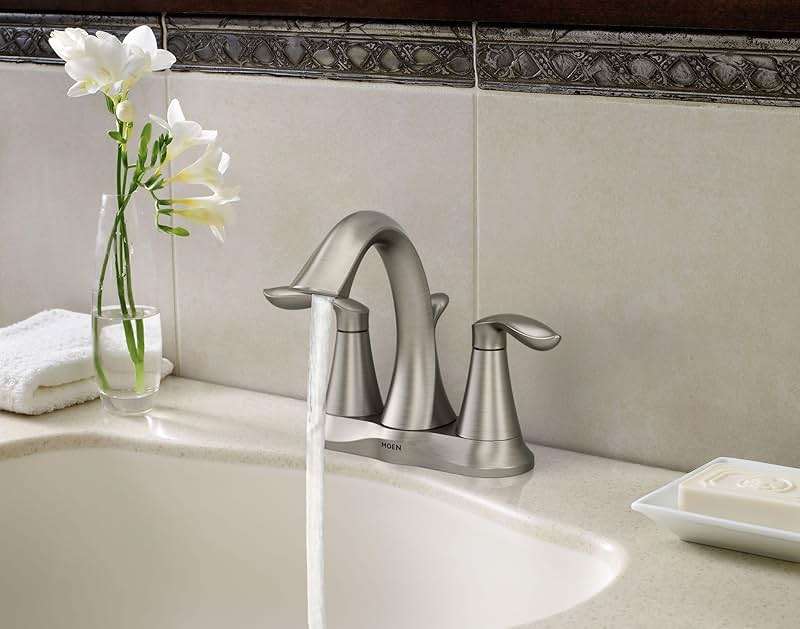 Moen Eva Brushed Nickel Two-Handle 4-Inch Centerset Bathroom Faucet with Drain Assembly, Bathroom Faucets for Sink 3-Hole, 6410BN - Image 6