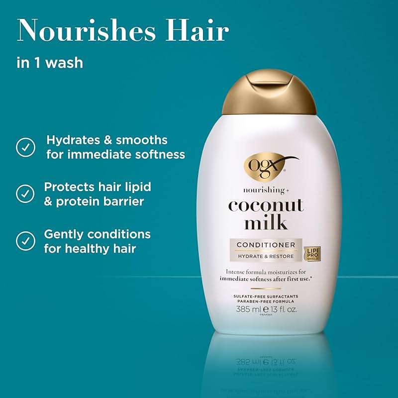 OGX Nourishing + Coconut Milk Conditioner, Hydrating & Restoring Conditioner Moisturizes for Soft Hair After the First Use, Parabens-Free, Sulfate-Free Surfactants, 13 fl. Oz - Image 2