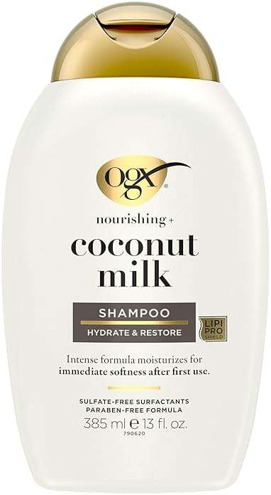 OGX Nourishing + Coconut Milk Moisturizing Shampoo, Hydrating & Restoring Shampoo Moisturizes for Soft Hair After the First Use, Paraben-Free, Sulfate-Free Surfactants, 13 fl. oz - Image 1
