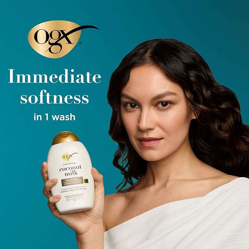 OGX Nourishing + Coconut Milk Moisturizing Shampoo, Hydrating & Restoring Shampoo Moisturizes for Soft Hair After the First Use, Paraben-Free, Sulfate-Free Surfactants, 13 fl. oz - Image 4