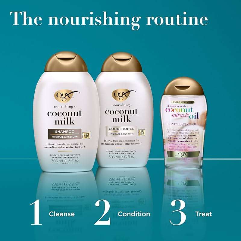OGX Nourishing + Coconut Milk Moisturizing Shampoo, Hydrating & Restoring Shampoo Moisturizes for Soft Hair After the First Use, Paraben-Free, Sulfate-Free Surfactants, 13 fl. oz - Image 5
