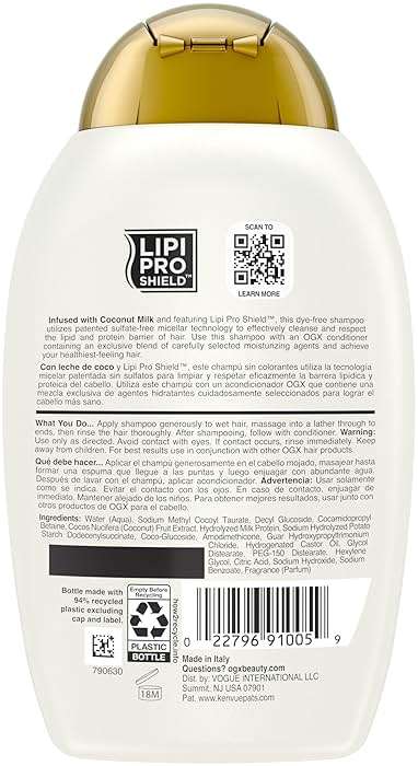 OGX Nourishing + Coconut Milk Moisturizing Shampoo, Hydrating & Restoring Shampoo Moisturizes for Soft Hair After the First Use, Paraben-Free, Sulfate-Free Surfactants, 13 fl. oz - Image 7