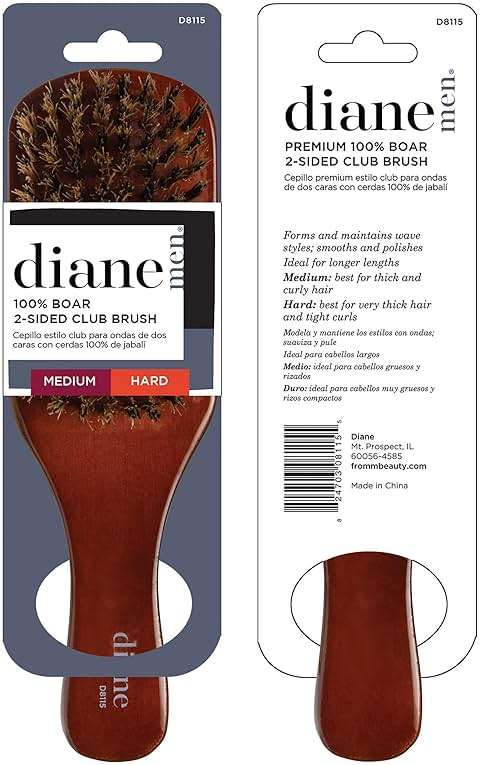 Diane Premium 100% Boar Bristle 2-Sided Club Brush for Men, Medium Firm Bristles for Thick, Curly or Coarse Hair, Mens Brush for Detangling, Smoothing, Wave Styles, Soft on Scalp, Restores Shine - Image 6