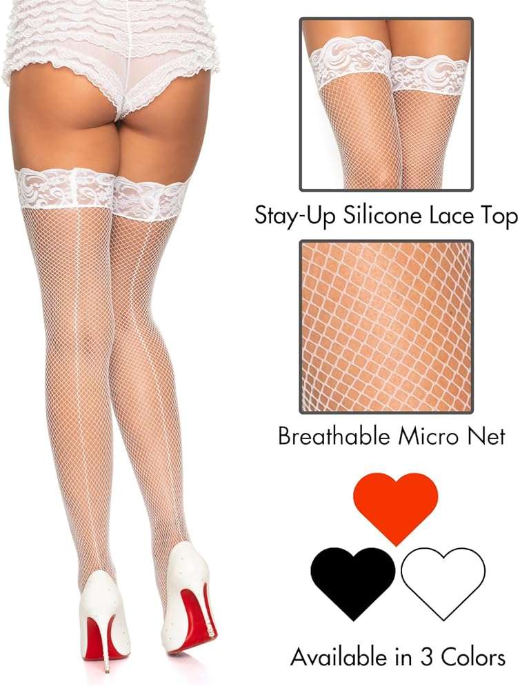 Leg Avenue Womens Stay-up Fishnet Stockings with Backseam - Image 3