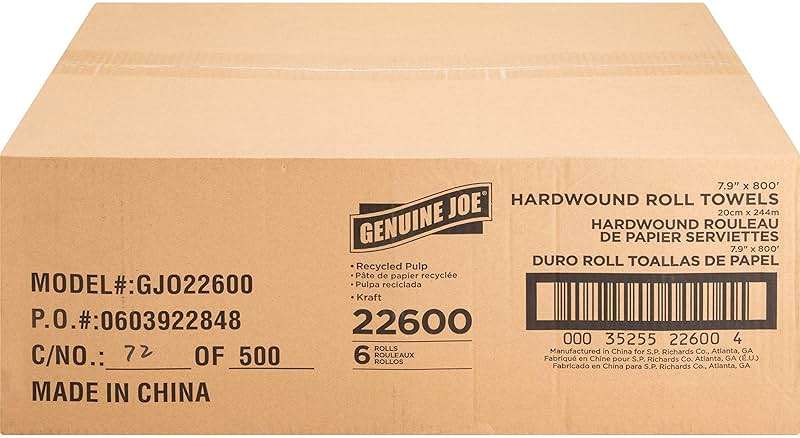 Genuine Joe GJO22600 Embossed Hardwound Roll Towels (Pack of 6) - Image 3