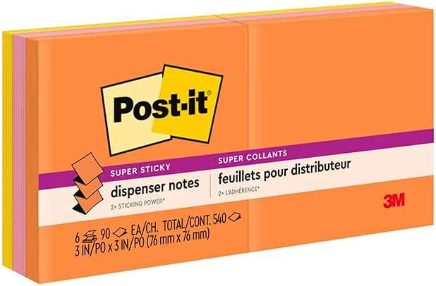 Post-it Super Sticky Dispenser Pop-up Notes, 6 Sticky Note Pads, 3 x 3 in., 2X the Sticking Power, School Supplies and Oﬃce Products, Use with Post-it Note Dispensers, Energy Boost Collection - Image 12