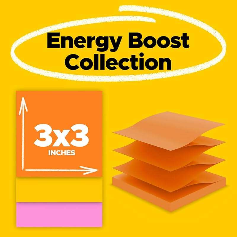 Post-it Super Sticky Dispenser Pop-up Notes, 6 Sticky Note Pads, 3 x 3 in., 2X the Sticking Power, School Supplies and Oﬃce Products, Use with Post-it Note Dispensers, Energy Boost Collection - Image 3