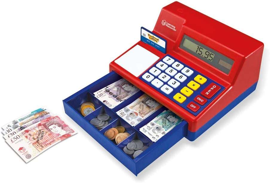 Learning Resources Pretend & Play Calculator Cash Register with Canadian Currency, Classic Counting Toy, Kids Cash Register, 73 Pieces, Ages 3+ - Image 1
