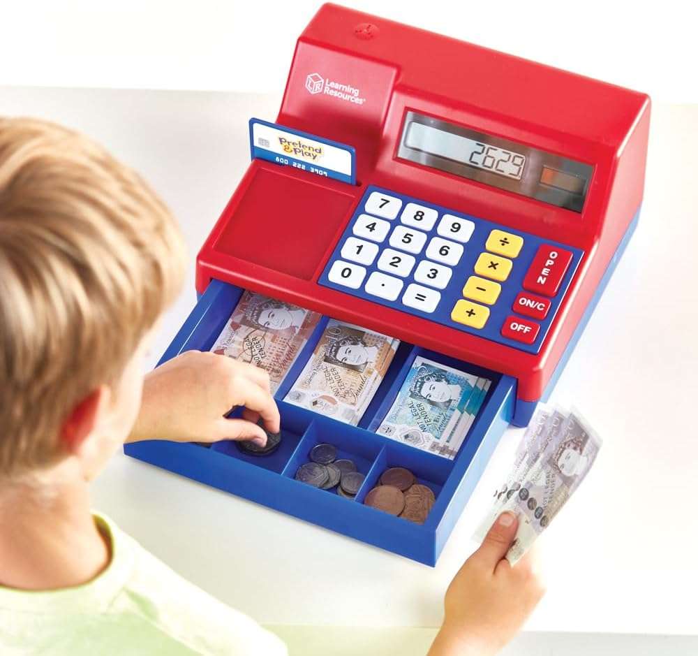 Learning Resources Pretend & Play Calculator Cash Register with Canadian Currency, Classic Counting Toy, Kids Cash Register, 73 Pieces, Ages 3+ - Image 3