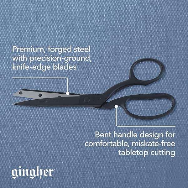 Gingher Featherweight Bent Handle Scissors - 8" Stainless Steel Shears - Sharp Fabric Scissors - Black - Image 2