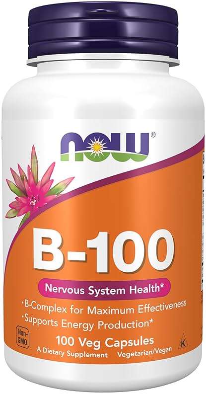 NOW Foods Supplements, Vitamin B-100, Energy Production*, Nervous System Health*, 100 Veg Capsules - Image 1