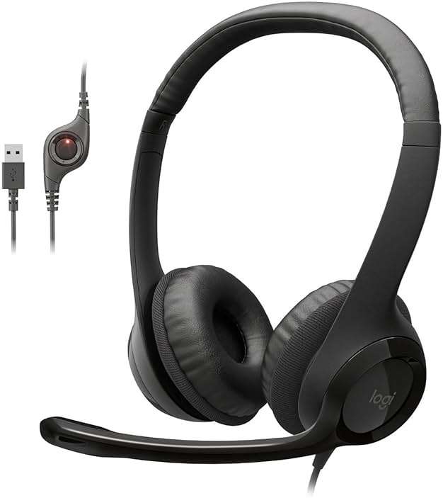 Logitech H390 Wired Headset for PC/Laptop, Stereo Headphones with Noise Cancelling Microphone, USB-A, in-Line Controls, Works with Chromebook - Black - Image 1