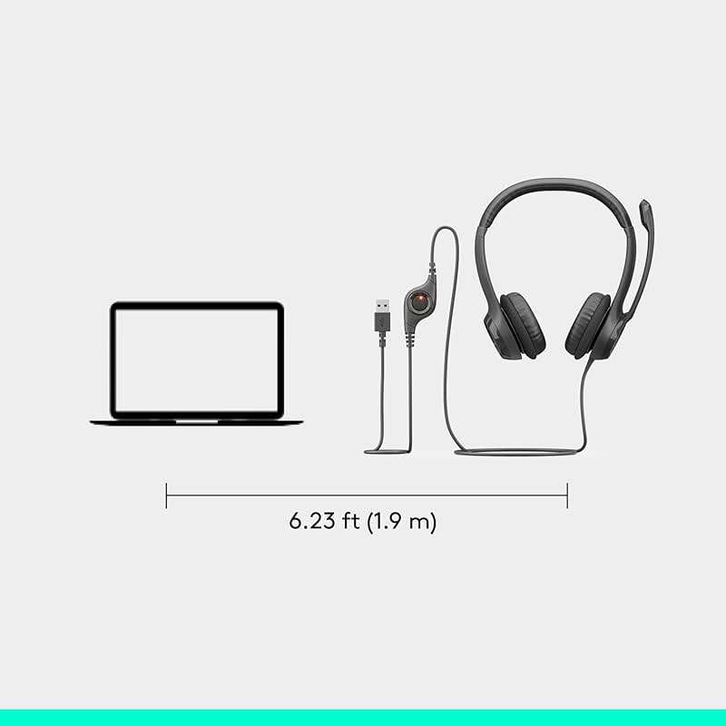 Logitech H390 Wired Headset for PC/Laptop, Stereo Headphones with Noise Cancelling Microphone, USB-A, in-Line Controls, Works with Chromebook - Black - Image 9