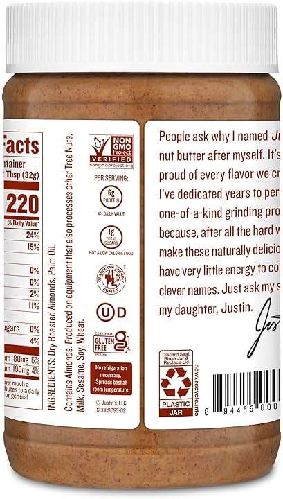 Justin's Classic Almond Butter, Only Two Ingredients, No Stir, Gluten-free, Non-GMO, Keto-friendly, Responsibly Sourced, 16 Ounce Jar, Pack of 1 - Image 5