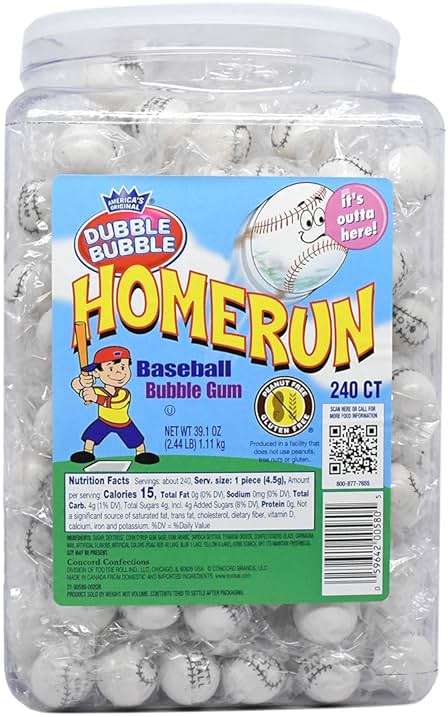 Dubble Bubble Home Run Baseball Bubble Gum Gumballs, 240-Count Jar - Image 1
