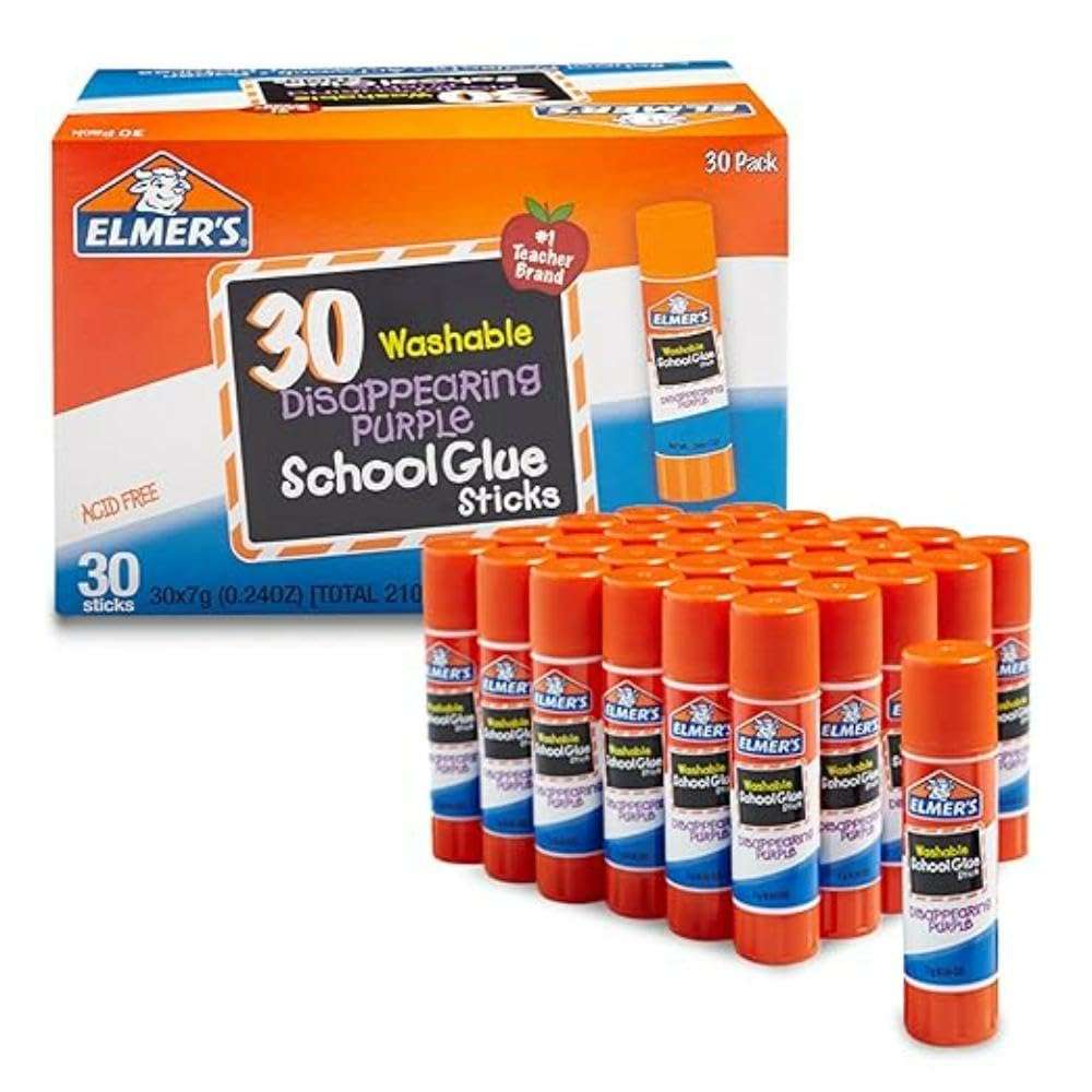 Elmer's Disappearing Purple School Glue Sticks, Washable, 7 Grams, 30 Count - Posters, Back to School, Bulk Pack for Classrooms, #1 Teacher Brand - Image 1