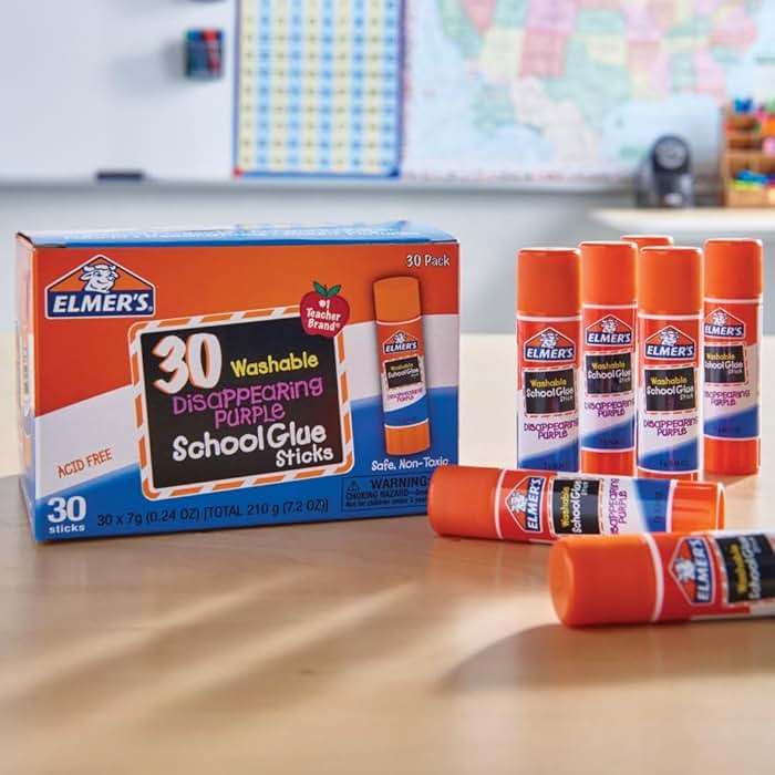 Elmer's Disappearing Purple School Glue Sticks, Washable, 7 Grams, 30 Count - Posters, Back to School, Bulk Pack for Classrooms, #1 Teacher Brand - Image 4