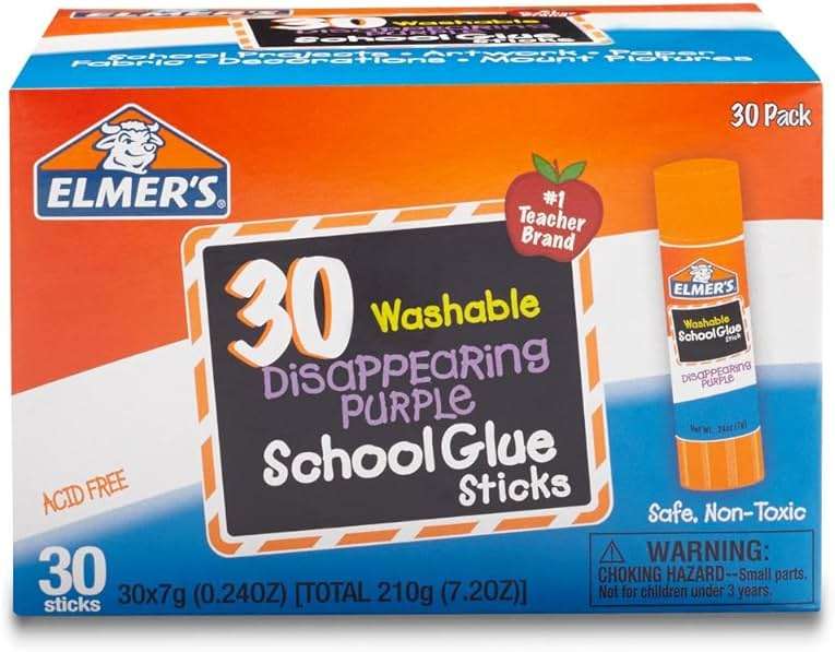 Elmer's Disappearing Purple School Glue Sticks, Washable, 7 Grams, 30 Count - Posters, Back to School, Bulk Pack for Classrooms, #1 Teacher Brand - Image 5