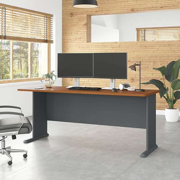 Bush Business Furniture Series A 72W Desk in Natural Cherry and Slate, Large Workstation for Home or Professional Workspace, Desktop Solution for Office Use - Image 2