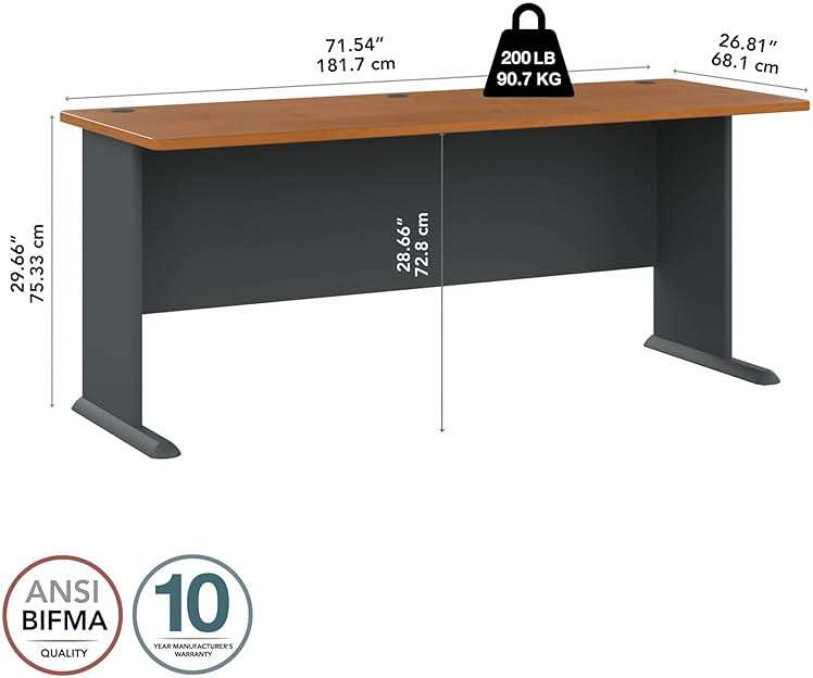 Bush Business Furniture Series A 72W Desk in Natural Cherry and Slate, Large Workstation for Home or Professional Workspace, Desktop Solution for Office Use - Image 3