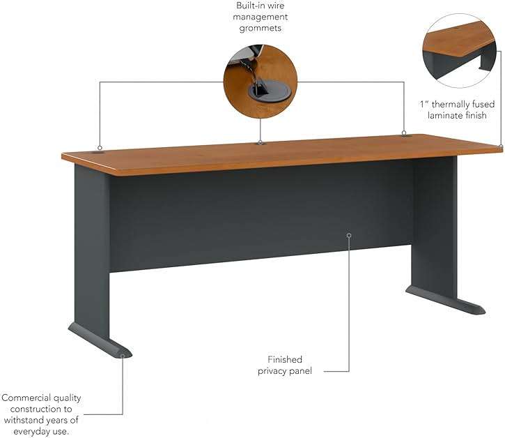 Bush Business Furniture Series A 72W Desk in Natural Cherry and Slate, Large Workstation for Home or Professional Workspace, Desktop Solution for Office Use - Image 5