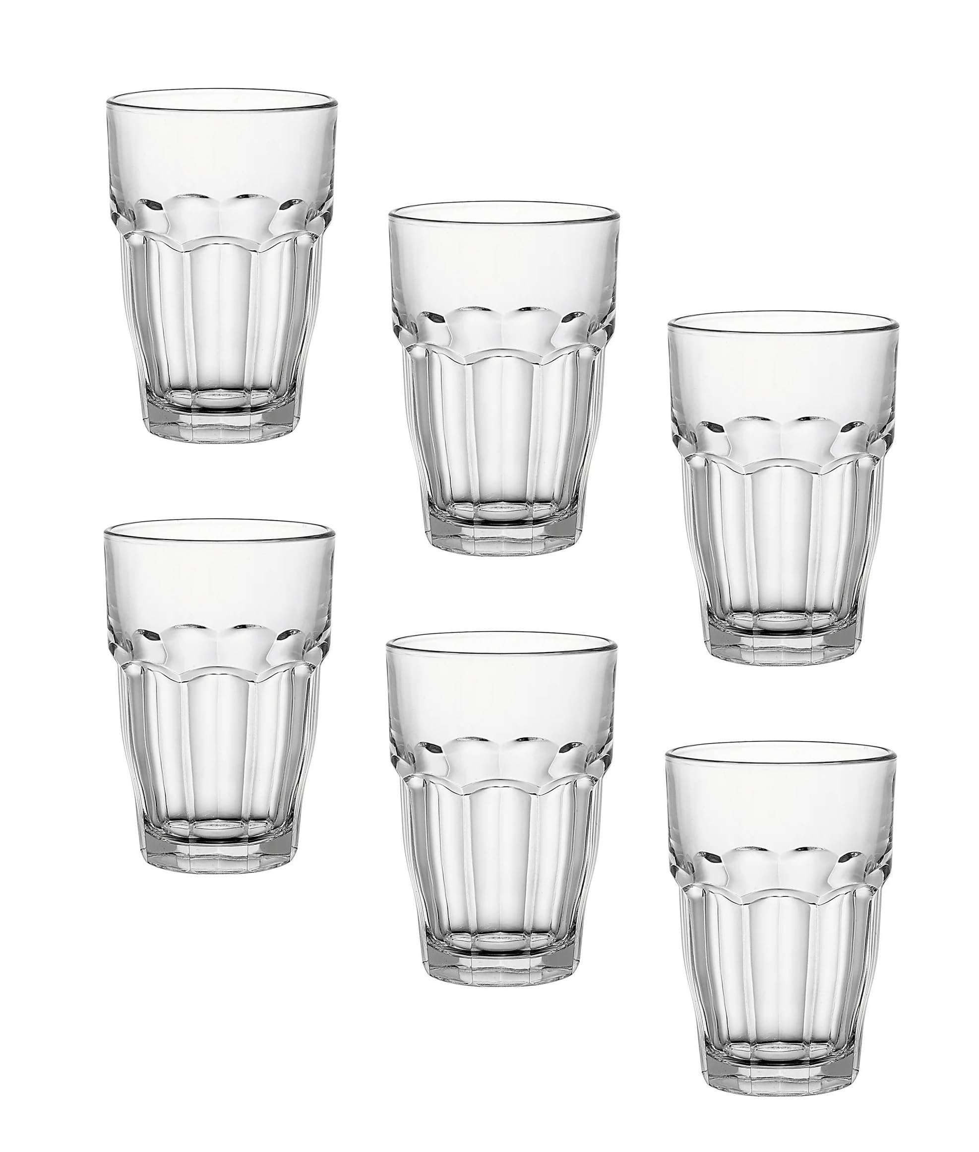 Bormioli Rocco Rock Bar Stackable Beverage, Set Of 6 Dishwasher Safe Drinking Glasses For Soda, Juice, Milk, Coke, Beer, Spirits – 12.5oz Durable Tempered Glass Water Tumblers For Daily Use - Image 1