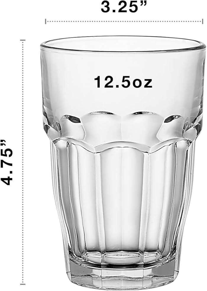 Bormioli Rocco Rock Bar Stackable Beverage, Set Of 6 Dishwasher Safe Drinking Glasses For Soda, Juice, Milk, Coke, Beer, Spirits – 12.5oz Durable Tempered Glass Water Tumblers For Daily Use - Image 3