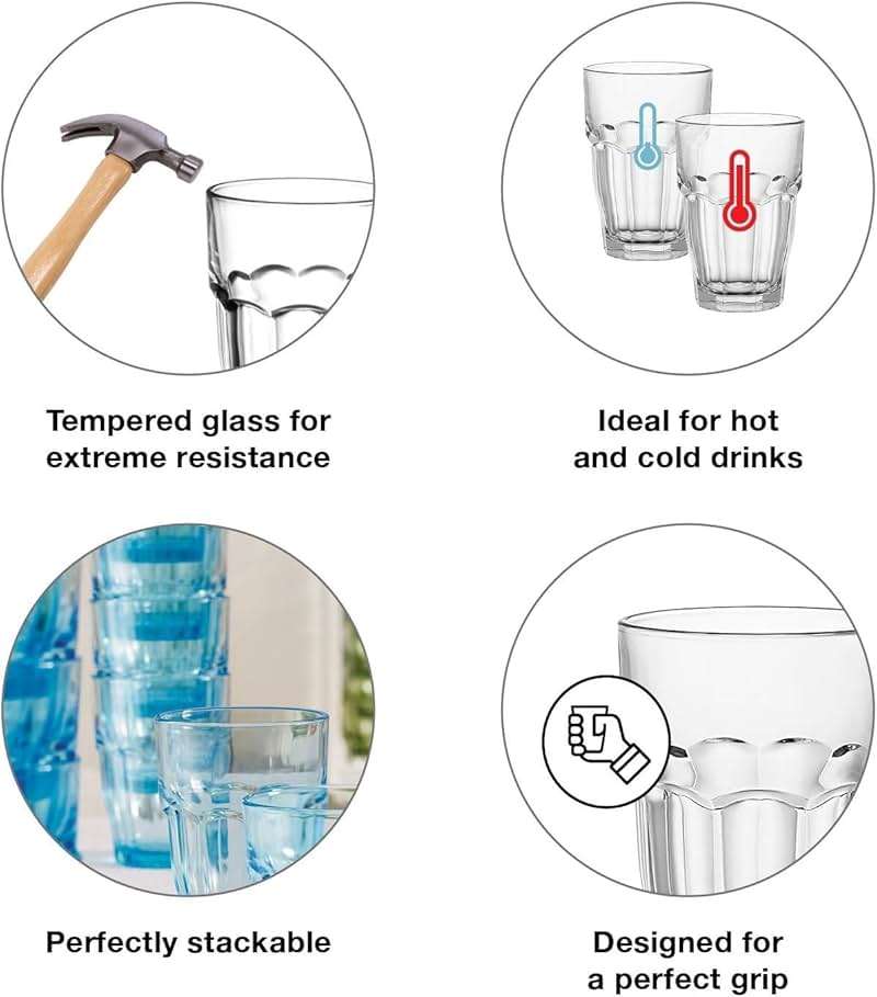 Bormioli Rocco Rock Bar Stackable Beverage, Set Of 6 Dishwasher Safe Drinking Glasses For Soda, Juice, Milk, Coke, Beer, Spirits – 12.5oz Durable Tempered Glass Water Tumblers For Daily Use - Image 5