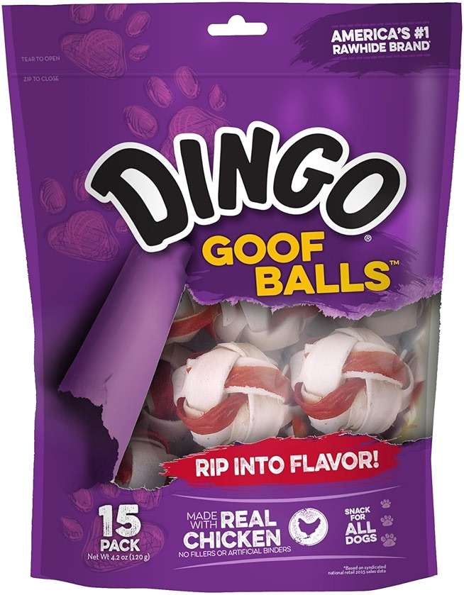 Dingo Goof Balls 15 Count, Premium Rawhide Treats For Small Dogs, Made With Real Chicken 15-Count - Image 1