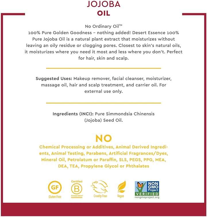Desert Essence 100% Pure Jojoba Oil - 4 Fl Oz - Pack of 2 - Haircare & Skincare Essential Oil - All Skin Types - No Oily Residue - May Help Prevent Flakiness - Makeup Remover - Aftershave Moisturizer - Image 5