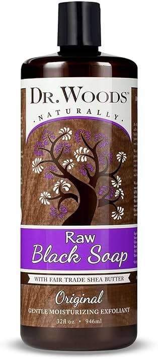 Dr. Woods Raw Liquid Black Soap -Made with Organic Shea Butter, Body Wash for Men and Women, Gentle Exfoliant, Natural Cleanser for Face, Hands, and Body - 32 Fl Oz - Image 1