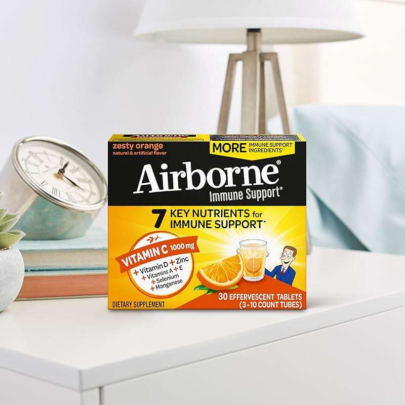 Airborne Immune Support Effervescent Tablets, Zesty Orange Flavor - 30ct with 1000mg Vitamin C + Vitamins A, D, E, Zinc, Selenium, Manganese & Herbal Blend - Sugar‑Free, Gluten‑Free - Image 16