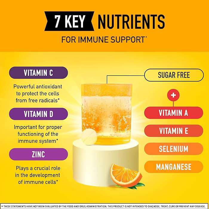 Airborne Immune Support Effervescent Tablets, Zesty Orange Flavor - 30ct with 1000mg Vitamin C + Vitamins A, D, E, Zinc, Selenium, Manganese & Herbal Blend - Sugar‑Free, Gluten‑Free - Image 3